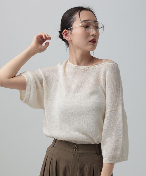 LEPSIM（レプシィム）の「7ゲージペーパーヤーンプルオーバーSS　639474（ニット/セーター・レディース・ベージュ/レッド/ブラック/アイボリー・FREE）」の7枚目の写真