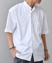 SHIPS any:〈ストレッチ〉Primeflex(R) JAPAN MADE バンドカラー ポケット 半袖 シャツ◇
