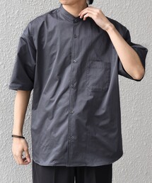 SHIPS any:〈ストレッチ〉Primeflex(R) JAPAN MADE バンドカラー ポケット 半袖 シャツ◇