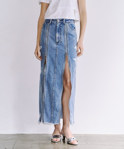 JOSE MOON(ジョゼムーン)の「ZIP DENIM SKIRT/ジップデニムスカート(スカート・レディース・ブラック/ブルー・38/36)」の2枚目の写真