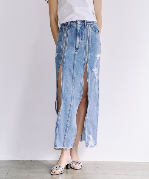 JOSE MOON(ジョゼムーン)の「ZIP DENIM SKIRT/ジップデニムスカート(スカート・レディース・ブラック/ブルー・38/36)」の3枚目の写真