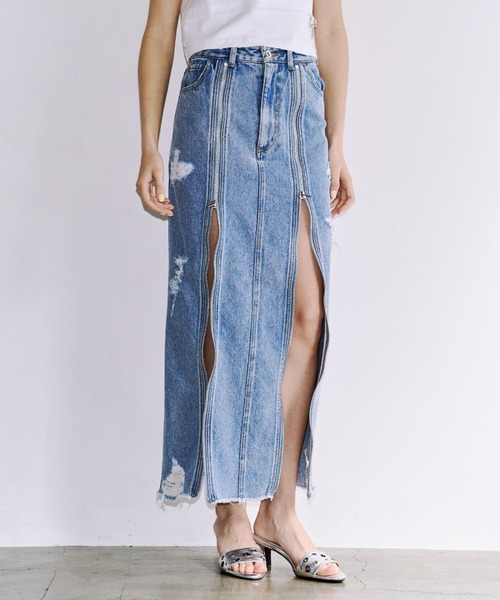 JOSE MOON(ジョゼムーン)の「ZIP DENIM SKIRT/ジップデニムスカート(スカート・レディース・ブラック/ブルー・38/36)」の4枚目の写真