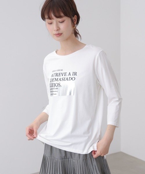 Bou Jeloud(ブージュルード)の「箔ロゴプリント五分袖Tシャツ(Tシャツ/カットソー・レディース・オフホワイト/チャコールグレー/ブラック・38)」の6枚目の写真