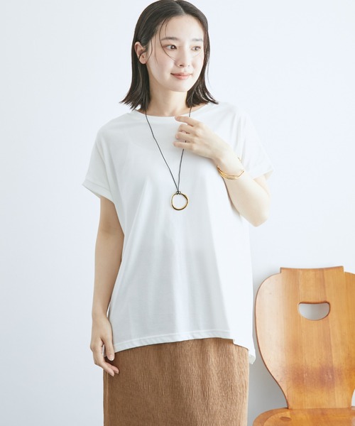Doux archives(ドゥアルシーヴ)の「【吸水速乾】フレンチスリーブTee(Tシャツ/カットソー・レディース・ピンク/オフホワイト/チャコールグレー・FREE)」の2枚目の写真
