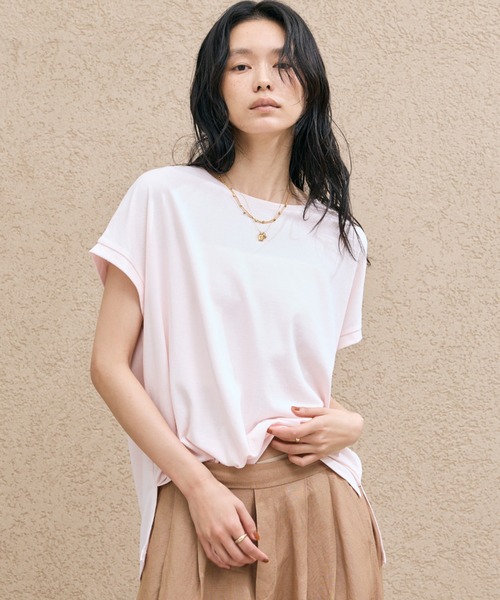 Doux archives(ドゥアルシーヴ)の「【吸水速乾】フレンチスリーブTee(Tシャツ/カットソー・レディース・ピンク/オフホワイト/チャコールグレー・FREE)」の3枚目の写真