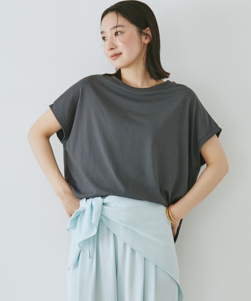 Doux archives(ドゥアルシーヴ)の「【吸水速乾】フレンチスリーブTee(Tシャツ/カットソー・レディース・ピンク/オフホワイト/チャコールグレー・FREE)」の1枚目の写真