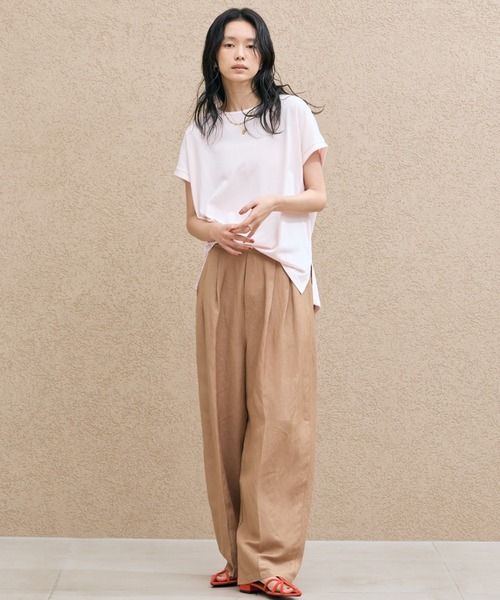 Doux archives(ドゥアルシーヴ)の「【吸水速乾】フレンチスリーブTee(Tシャツ/カットソー・レディース・ピンク/オフホワイト/チャコールグレー・FREE)」の10枚目の写真