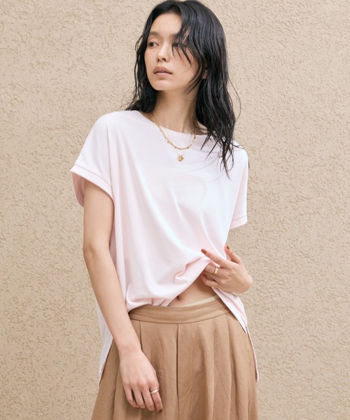 Doux archives(ドゥアルシーヴ)の「【吸水速乾】フレンチスリーブTee(Tシャツ/カットソー・レディース・ピンク/オフホワイト/チャコールグレー・FREE)」の14枚目の写真