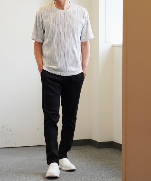 NICOLE selection(ニコルセレクション)の「ウェーブタックジャカードクルーネックカットソー(Tシャツ/カットソー・メンズ・ネイビー/ブラック/ホワイト/グレー/ブルー・M/L/XL)」の6枚目の写真