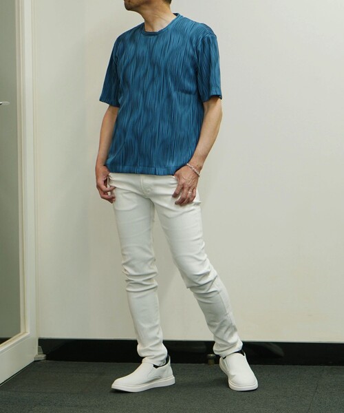 NICOLE selection(ニコルセレクション)の「ウェーブタックジャカードクルーネックカットソー(Tシャツ/カットソー・メンズ・ネイビー/ブラック/ホワイト/グレー/ブルー・M/L/XL)」の9枚目の写真