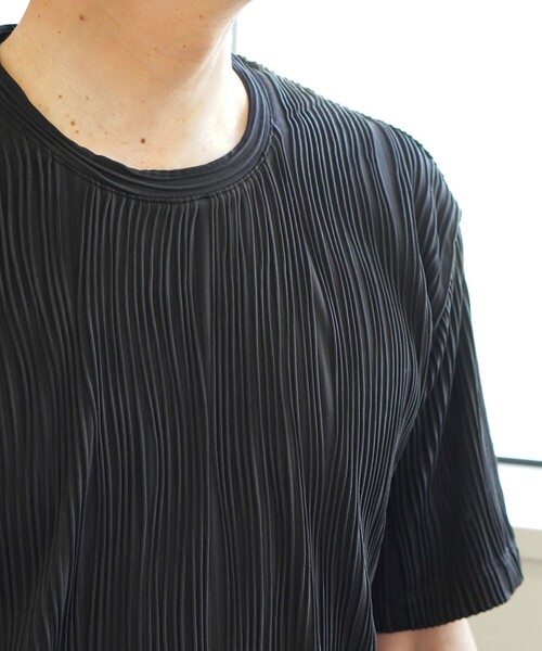 NICOLE selection(ニコルセレクション)の「ウェーブタックジャカードクルーネックカットソー(Tシャツ/カットソー・メンズ・ネイビー/ブラック/ホワイト/グレー/ブルー・M/L/XL)」の14枚目の写真