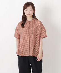 リップル加工 チェック柄前開きブラウス