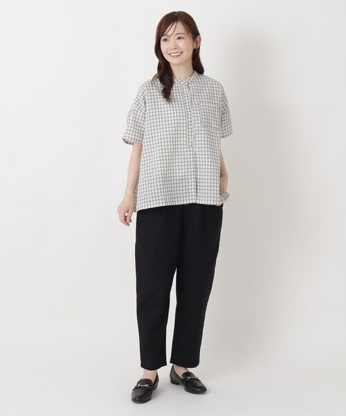one'sterrace(ワンズテラス)の「リップル加工 チェック柄前開きブラウス(シャツ/ブラウス・レディース・アイボリー系8/オレンジ系その他5/ネイビー系5・02)」の12枚目の写真