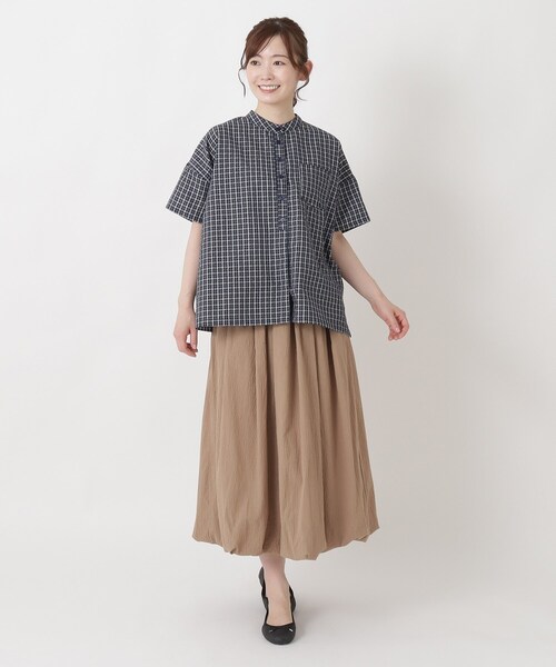 one'sterrace(ワンズテラス)の「リップル加工 チェック柄前開きブラウス(シャツ/ブラウス・レディース・アイボリー系8/オレンジ系その他5/ネイビー系5・02)」の14枚目の写真