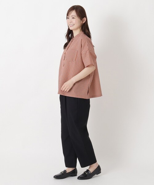 one'sterrace(ワンズテラス)の「リップル加工 チェック柄前開きブラウス(シャツ/ブラウス・レディース・アイボリー系8/オレンジ系その他5/ネイビー系5・02)」の16枚目の写真