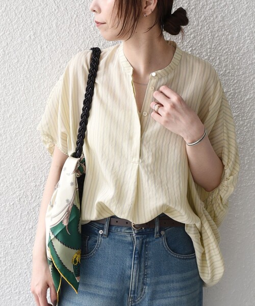 SHIPS Colors(シップス カラーズ)の「SHIPS Colors:〈手洗い可能〉ナイロンレーヨン ストライプ シャツ◇(シャツ/ブラウス・レディース・ナチュラル/ブラウン/ブラック・ONE SIZE)」の7枚目の写真