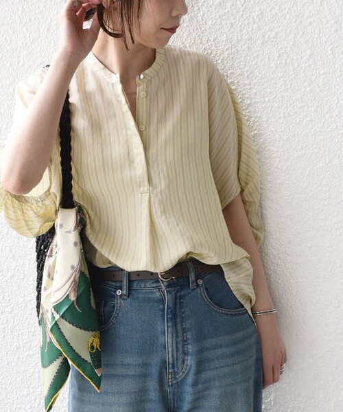 SHIPS Colors(シップス カラーズ)の「SHIPS Colors:〈手洗い可能〉ナイロンレーヨン ストライプ シャツ◇(シャツ/ブラウス・レディース・ナチュラル/ブラウン/ブラック・ONE SIZE)」の8枚目の写真