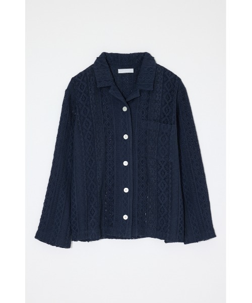 MOUSSY(マウジー)の「OPEN COLLAR LACE シャツ(シャツ/ブラウス・レディース・アイボリー/ネイビー・FREE)」の1枚目の写真