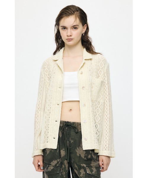 MOUSSY(マウジー)の「OPEN COLLAR LACE シャツ(シャツ/ブラウス・レディース・アイボリー/ネイビー・FREE)」の3枚目の写真
