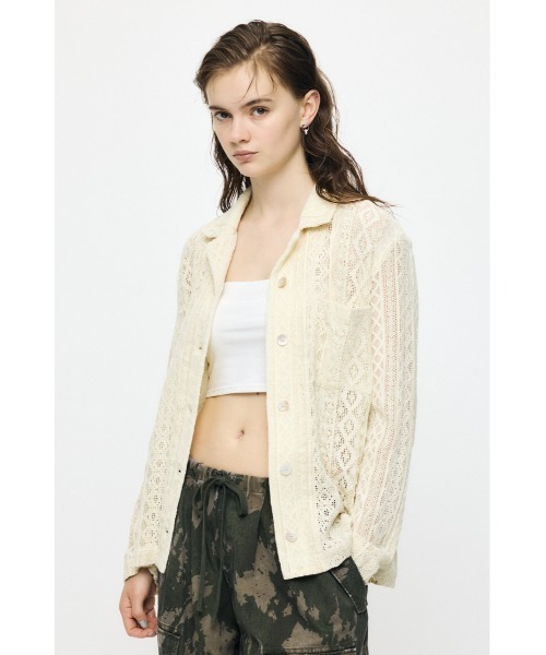 MOUSSY(マウジー)の「OPEN COLLAR LACE シャツ(シャツ/ブラウス・レディース・アイボリー/ネイビー・FREE)」の8枚目の写真