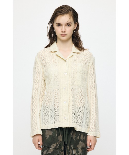MOUSSY(マウジー)の「OPEN COLLAR LACE シャツ(シャツ/ブラウス・レディース・アイボリー/ネイビー・FREE)」の9枚目の写真