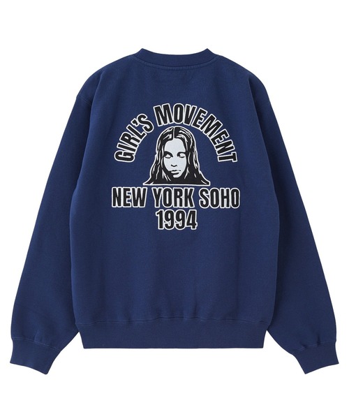 X-girl（エックスガール）の「ARCH LOGO AND FACE PATCH SWEATSHIRT（スウェット・レディース・ネイビー/アッシュ/ブラック・L/M/S）」の3枚目の写真