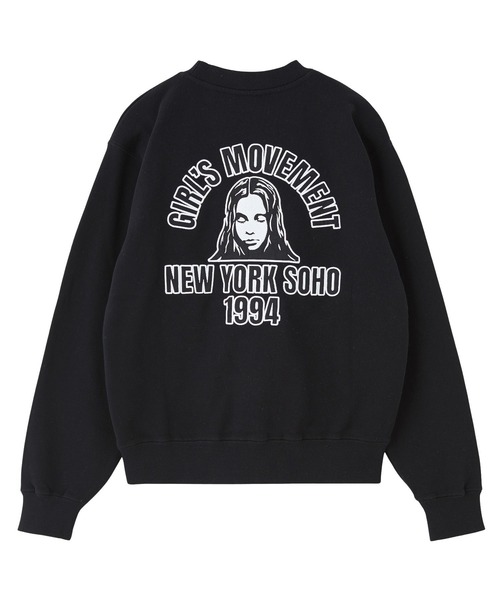 X-girl（エックスガール）の「ARCH LOGO AND FACE PATCH SWEATSHIRT（スウェット・レディース・ネイビー/アッシュ/ブラック・L/M/S）」の2枚目の写真