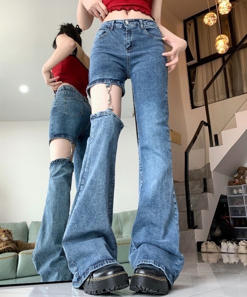 ViViDAY(ビビデー)の「カットアウト デニムパンツ(デニムパンツ・レディース・ブルー・M/S/L)」の1枚目の写真
