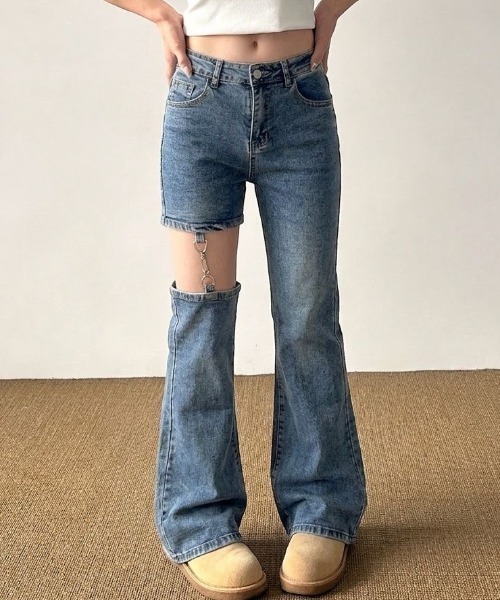 ViViDAY(ビビデー)の「カットアウト デニムパンツ(デニムパンツ・レディース・ブルー・M/S/L)」の3枚目の写真
