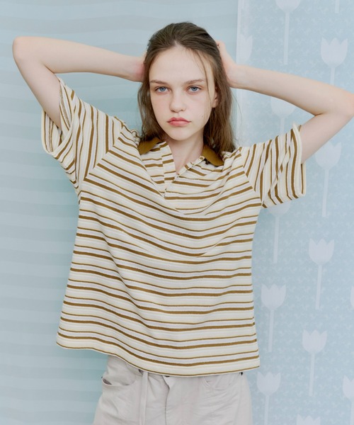 thinkto(シンクト)の「ブークレボーダーポロシャツ(Tシャツ/カットソー・レディース・イエロー/ライトブルー・FREE)」の11枚目の写真