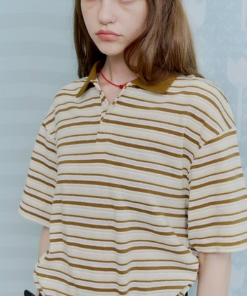 thinkto(シンクト)の「ブークレボーダーポロシャツ(Tシャツ/カットソー・レディース・イエロー/ライトブルー・FREE)」の9枚目の写真