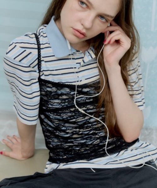 thinkto(シンクト)の「ブークレボーダーポロシャツ(Tシャツ/カットソー・レディース・イエロー/ライトブルー・FREE)」の12枚目の写真