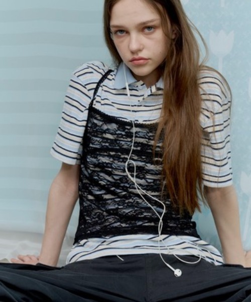 thinkto(シンクト)の「ブークレボーダーポロシャツ(Tシャツ/カットソー・レディース・イエロー/ライトブルー・FREE)」の14枚目の写真