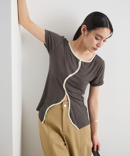 STELLA FISH（ステラフィッシュ）の「配色シアーリブカーディガン（Tシャツ/カットソー・レディース・杢グレー/アイボリー/チャコールグレー・FREE）」の3枚目の写真
