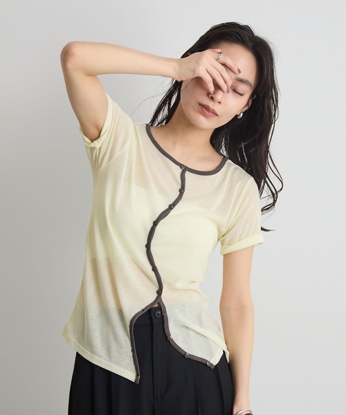 STELLA FISH（ステラフィッシュ）の「配色シアーリブカーディガン（Tシャツ/カットソー・レディース・杢グレー/アイボリー/チャコールグレー・FREE）」の5枚目の写真