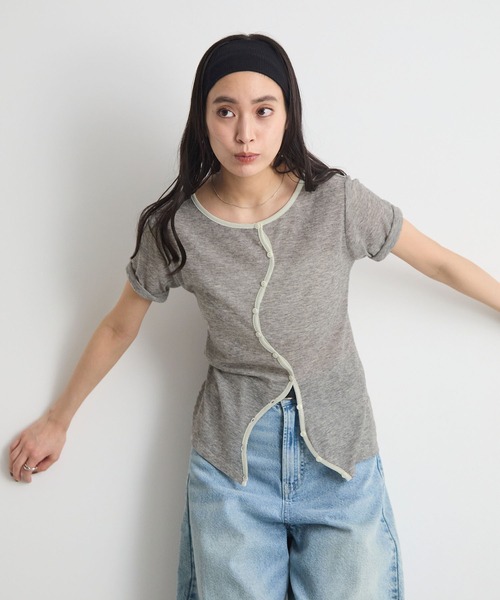 STELLA FISH（ステラフィッシュ）の「配色シアーリブカーディガン（Tシャツ/カットソー・レディース・杢グレー/アイボリー/チャコールグレー・FREE）」の12枚目の写真