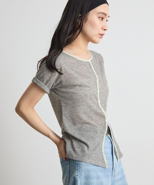 STELLA FISH（ステラフィッシュ）の「配色シアーリブカーディガン（Tシャツ/カットソー・レディース・杢グレー/アイボリー/チャコールグレー・FREE）」の13枚目の写真
