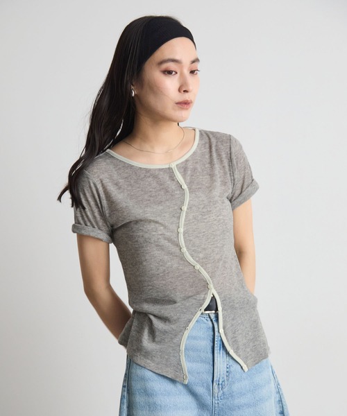 STELLA FISH（ステラフィッシュ）の「配色シアーリブカーディガン（Tシャツ/カットソー・レディース・杢グレー/アイボリー/チャコールグレー・FREE）」の14枚目の写真