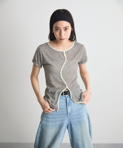 STELLA FISH（ステラフィッシュ）の「配色シアーリブカーディガン（Tシャツ/カットソー・レディース・杢グレー/アイボリー/チャコールグレー・FREE）」の17枚目の写真