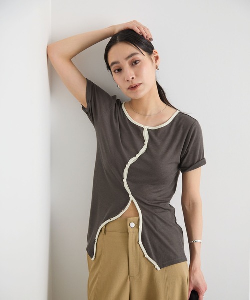 STELLA FISH（ステラフィッシュ）の「配色シアーリブカーディガン（Tシャツ/カットソー・レディース・杢グレー/アイボリー/チャコールグレー・FREE）」の21枚目の写真