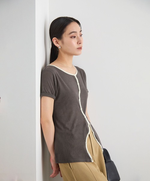 STELLA FISH（ステラフィッシュ）の「配色シアーリブカーディガン（Tシャツ/カットソー・レディース・杢グレー/アイボリー/チャコールグレー・FREE）」の22枚目の写真
