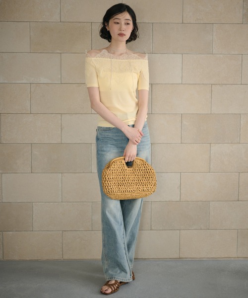 LAULEN(ローレン)の「scallop lace off shoulder rib knit / スカラップレース オフショルダーリブニット(ニット/セーター・レディース・イエロー/ピンク/ブラック・FREE)」の18枚目の写真