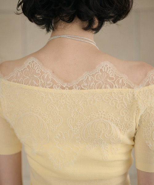LAULEN(ローレン)の「scallop lace off shoulder rib knit / スカラップレース オフショルダーリブニット(ニット/セーター・レディース・イエロー/ピンク/ブラック・FREE)」の21枚目の写真