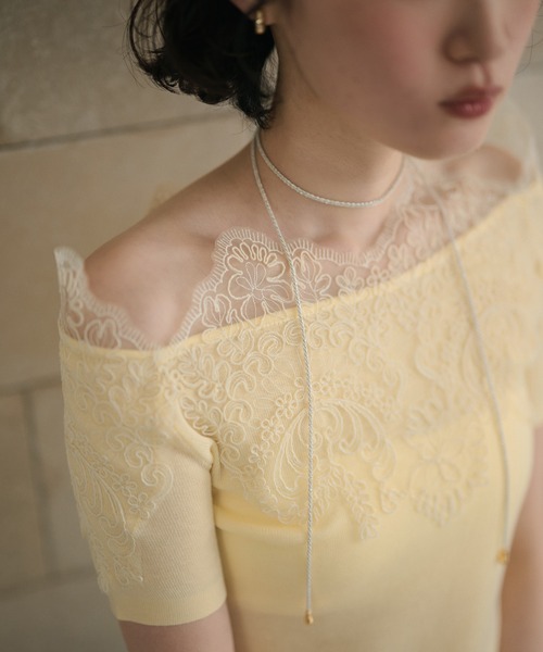 LAULEN(ローレン)の「scallop lace off shoulder rib knit / スカラップレース オフショルダーリブニット(ニット/セーター・レディース・イエロー/ピンク/ブラック・FREE)」の20枚目の写真