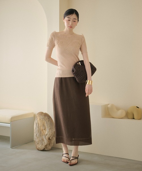 LAULEN(ローレン)の「scallop lace off shoulder rib knit / スカラップレース オフショルダーリブニット(ニット/セーター・レディース・イエロー/ピンク/ブラック・FREE)」の8枚目の写真