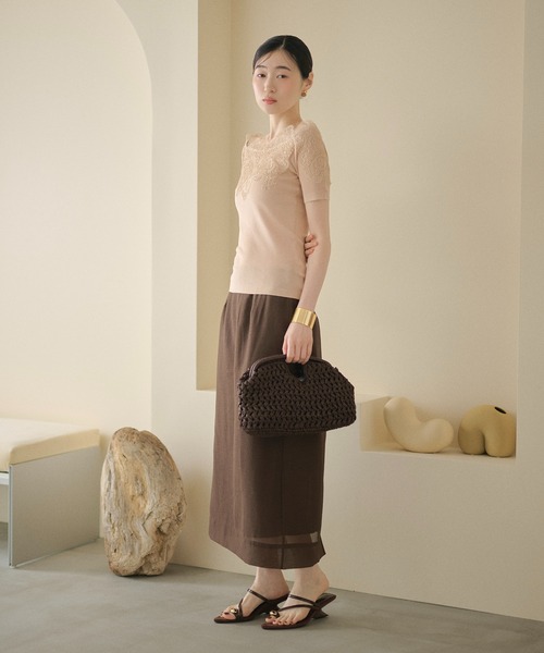 LAULEN(ローレン)の「scallop lace off shoulder rib knit / スカラップレース オフショルダーリブニット(ニット/セーター・レディース・イエロー/ピンク/ブラック・FREE)」の9枚目の写真