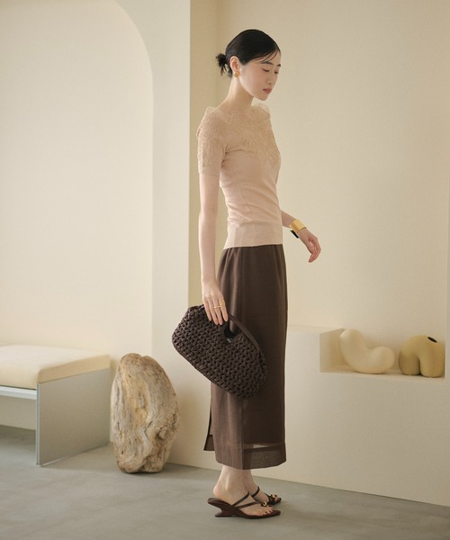 LAULEN(ローレン)の「scallop lace off shoulder rib knit / スカラップレース オフショルダーリブニット(ニット/セーター・レディース・イエロー/ピンク/ブラック・FREE)」の12枚目の写真