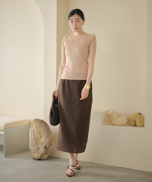 LAULEN(ローレン)の「scallop lace off shoulder rib knit / スカラップレース オフショルダーリブニット(ニット/セーター・レディース・イエロー/ピンク/ブラック・FREE)」の13枚目の写真
