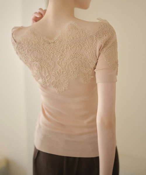 LAULEN(ローレン)の「scallop lace off shoulder rib knit / スカラップレース オフショルダーリブニット(ニット/セーター・レディース・イエロー/ピンク/ブラック・FREE)」の14枚目の写真