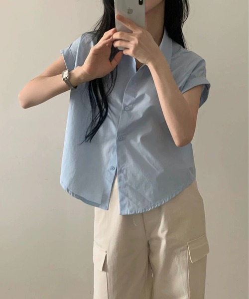 MAISON DE THERESE(メゾン ド テレーズ)の「夏 ベーシック 襟付きシャツ レディース 半袖 袖口ロールアップ 上品 カジュアルトップス(シャツ/ブラウス・レディース・ベージュ/ブラック/ホワイト/グリーン/ピンク/チャコールグレー/ブルー・M)」の21枚目の写真